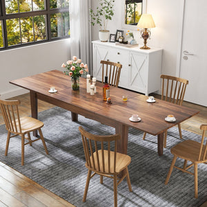 English Elm Dining Extendable Table 106.5" Long Family Dining Table for Small Spaces Melamine Woodgrain Top Walnut W331S00180