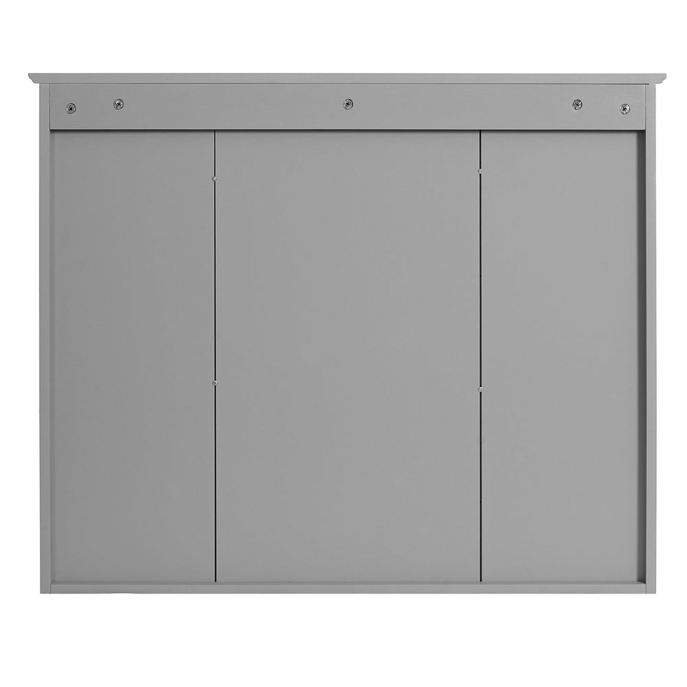 English Elm 35'' Modern Wall-Mounted Medicine Cabinet with Mirror, Hidden Storage and Open Shelves for Bath Gray N710P209443E