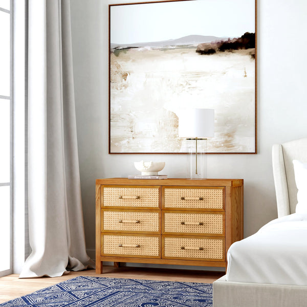 Butler Specialty Mesa 6 Drawer Dresser In Warm Oak With Cane Detailing And Elegant Gold Hardware For Your Bedroom Oasis Natural Mdf,Oak Wood,Oak Veneer,Cane 9751438-butler