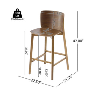 English Elm Christopher Knight Home® - Pari Walnut Indoor Wooden Barstool Set of 2 — Ergonomic Curved Back, Space-Saving Rustic Modern Seating N775P271409W