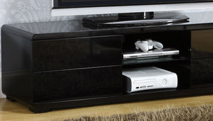 English Elm Black High Gloss Lacquer TV Console 59"W with Full-Extension Drawers, Open Shelves & Rear Access B2741P362546