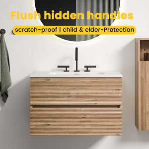 English Elm Gloria 30 Inch Floating Bathroom Vanity Rough Oak Finish with Ceramic Sink Modern Bath W1865S00196