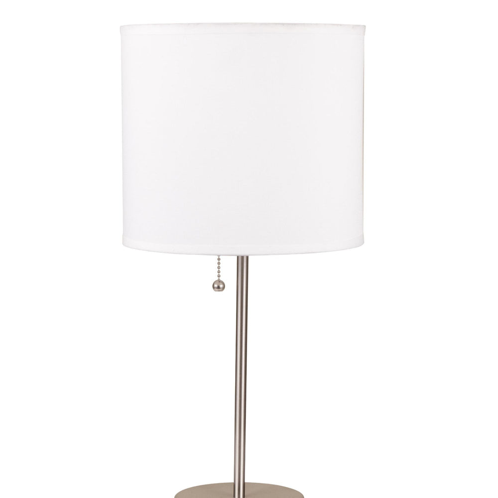 English Elm 19" Modern Metal Table Lamp With Silver Base & White Drum Shade - Chic Lighting For Any Space B072116162
