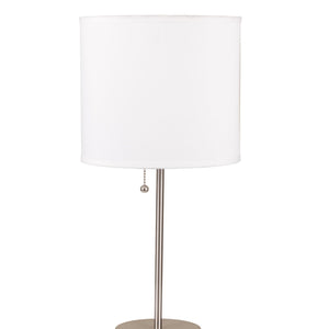 English Elm 19" Modern Metal Table Lamp With Silver Base & White Drum Shade - Chic Lighting For Any Space B072116162