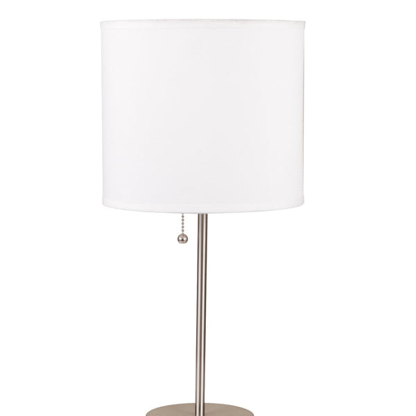 English Elm 19" Modern Metal Table Lamp With Silver Base & White Drum Shade - Chic Lighting For Any Space B072116162