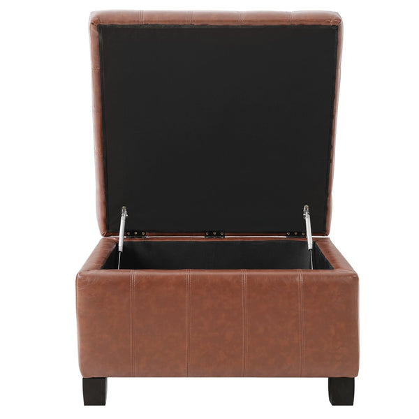 English Elm Black Tufted Pu Lift Top Storage Ottoman with Rubberwood Legs for Living Spaces Light Brown N779P404084L