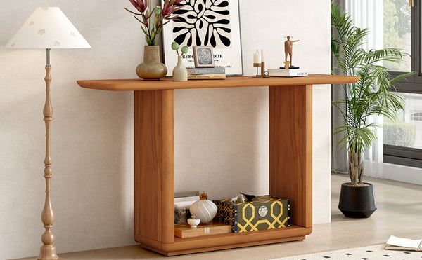 English Elm Mirod Acacia Veneer Console Table with U-base and Curved Edges for Entryway Brown N760P237958D
