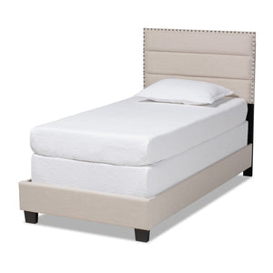 Baxton Studio Baxton Studio Ansa Modern Upholstered Twin Bed with Channel Tufting and Silver Nailhead Trim Beige Twin CF9084C-Beige-Twin