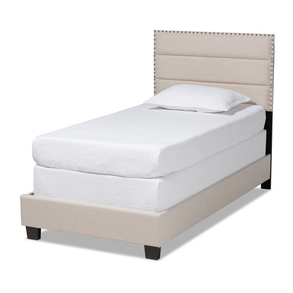 Baxton Studio Baxton Studio Ansa Modern Upholstered Twin Bed with Channel Tufting and Silver Nailhead Trim Beige Twin CF9084C-Beige-Twin