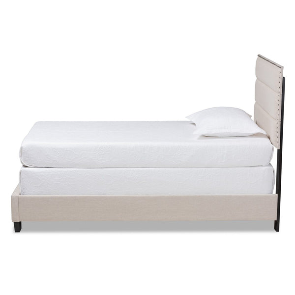 Baxton Studio Baxton Studio Ansa Modern Upholstered Twin Bed with Channel Tufting and Silver Nailhead Trim Beige Twin CF9084C-Beige-Twin