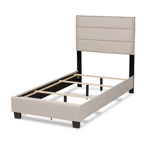 Baxton Studio Baxton Studio Ansa Modern Upholstered Twin Bed with Channel Tufting and Silver Nailhead Trim Beige Twin CF9084C-Beige-Twin