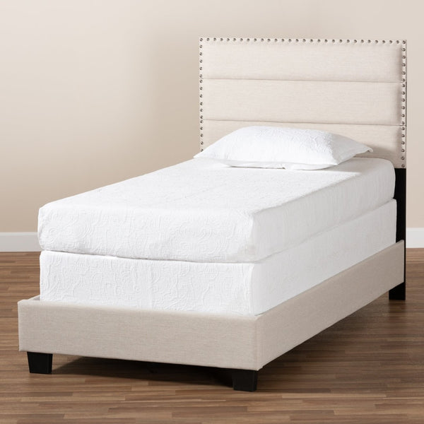 Baxton Studio Baxton Studio Ansa Modern Upholstered Twin Bed with Channel Tufting and Silver Nailhead Trim Beige Twin CF9084C-Beige-Twin