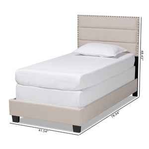 Baxton Studio Baxton Studio Ansa Modern Upholstered Twin Bed with Channel Tufting and Silver Nailhead Trim Beige Twin CF9084C-Beige-Twin