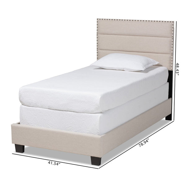 Baxton Studio Baxton Studio Ansa Modern Upholstered Twin Bed with Channel Tufting and Silver Nailhead Trim Beige Twin CF9084C-Beige-Twin