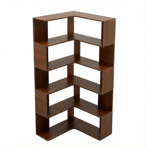English Elm 6 Tier Corner Bookcase Tall L Shaped Walnut Mdf Open Shelving Unit for Home Office W3204P442028