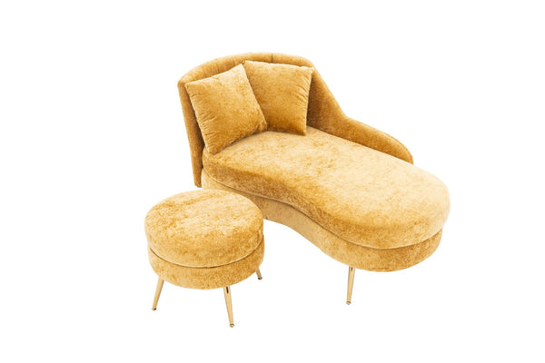 English Elm 58'' Chenille Chaise Lounge with Footstool Pocket Spring Comfort for Bedroom Living Room Yellow W2363S00091