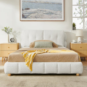 English Elm Queen Bouclé Upholstered Platform Bed Tufted Cloud Headboard Low Profile Frame W1413S00183