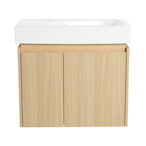 English Elm 24 Inch Bathroom Vanity Floating Ceramic Basin Sink Combo with Double-Door Wall-Mounted Storage Cabinet Durable Engineered Wood Modern Design Oak W1972P190341