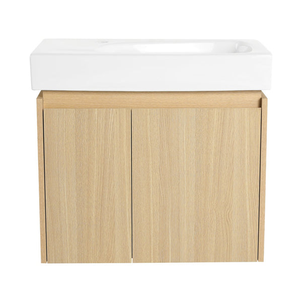 English Elm 24 Inch Bathroom Vanity Floating Ceramic Basin Sink Combo with Double-Door Wall-Mounted Storage Cabinet Durable Engineered Wood Modern Design Oak W1972P190341