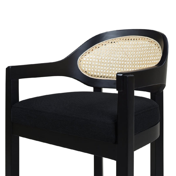 English Elm Jennifer Taylor Home - Americana Mid-Century Modern Cane Back Counter Stool - Elegant Jet Black Woven Design For Dining Spaces B2719P238382