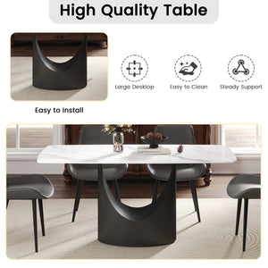 English Elm 63" Modern Sintered Stone Dining Table With Curved White Panel & Black Iron Legs - Seats 6-8 People! W1535S00558