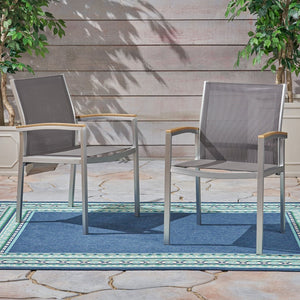 English Elm Luton Outdoor Aluminum Dining Chair with Mesh Seat and Faux Wood Armrests 62760.00
