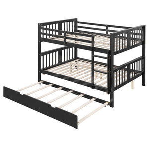 English Elm Full Over Bunk Bed with Twin Trundle Solid Pine Frame Gray Convertible LT100204AAP-1