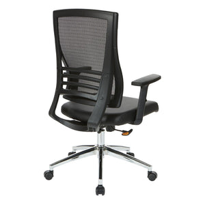 OSP Home Furnishings Black Mesh and Faux Leather Office Chair with Lumbar Support and Chrome Rolling Base EM60930C-EC3