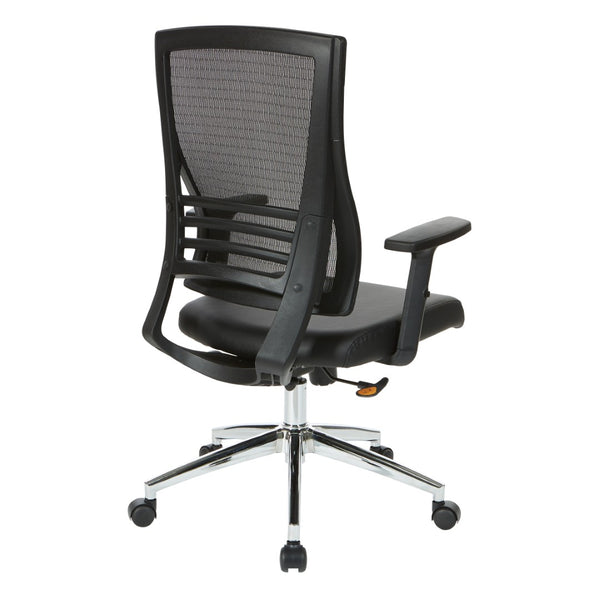OSP Home Furnishings Black Mesh and Faux Leather Office Chair with Lumbar Support and Chrome Rolling Base EM60930C-EC3