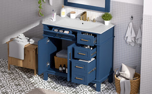 English Elm 36" Navy Bathroom Vanity Solid Wood Frame Ceramic Sink Gold Hardware Soft Close Blue N729P380151C