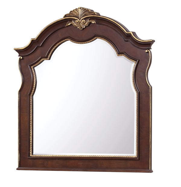 English Elm Paris Cherry G09300-M Mirror with Beveled Glass, Carved Wood Frame, Gold Accents, 51"H x 47"W B078P301020
