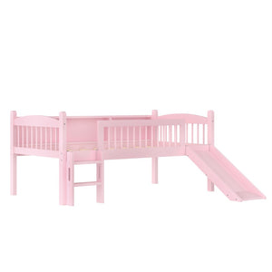 English Elm Twin Xl Solid Pine Loft Bed with Built-in Led Lighting and Storage Shelves Pink W1580S00365