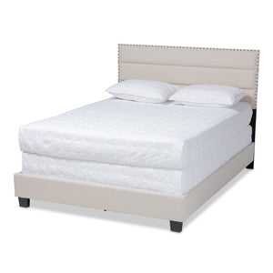 Baxton Studio Baxton Studio Ansa Modern Upholstered Twin Bed with Channel Tufting and Silver Nailhead Trim Beige Queen CF9084C-Beige-Queen