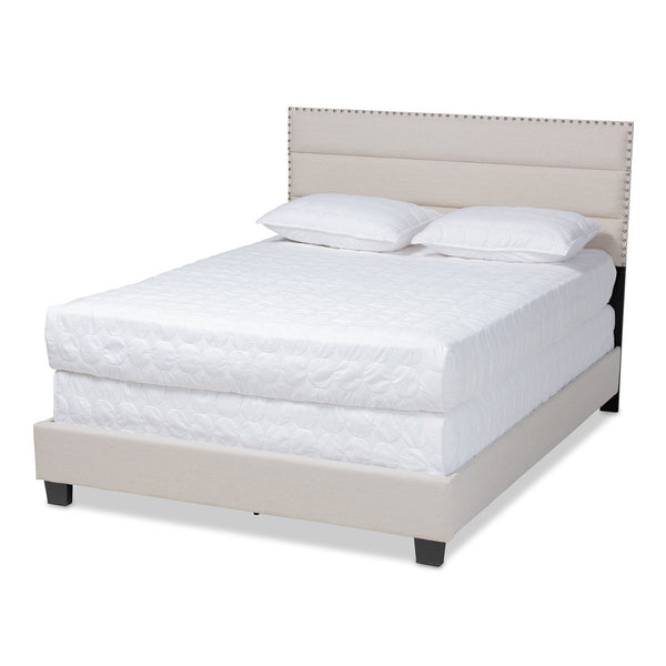 Baxton Studio Baxton Studio Ansa Modern Upholstered Twin Bed with Channel Tufting and Silver Nailhead Trim Beige Queen CF9084C-Beige-Queen
