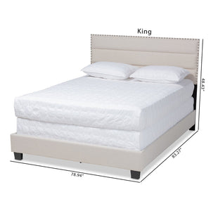 Baxton Studio Baxton Studio Ansa Modern Upholstered Twin Bed with Channel Tufting and Silver Nailhead Trim Beige Queen CF9084C-Beige-Queen