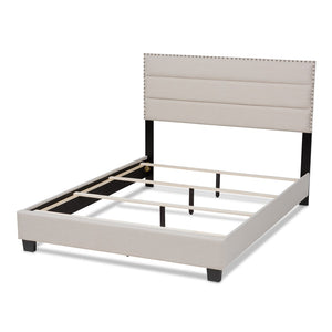 Baxton Studio Baxton Studio Ansa Modern Upholstered Twin Bed with Channel Tufting and Silver Nailhead Trim Beige Queen CF9084C-Beige-Queen