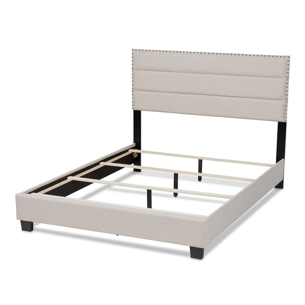 Baxton Studio Baxton Studio Ansa Modern Upholstered Twin Bed with Channel Tufting and Silver Nailhead Trim Beige Queen CF9084C-Beige-Queen