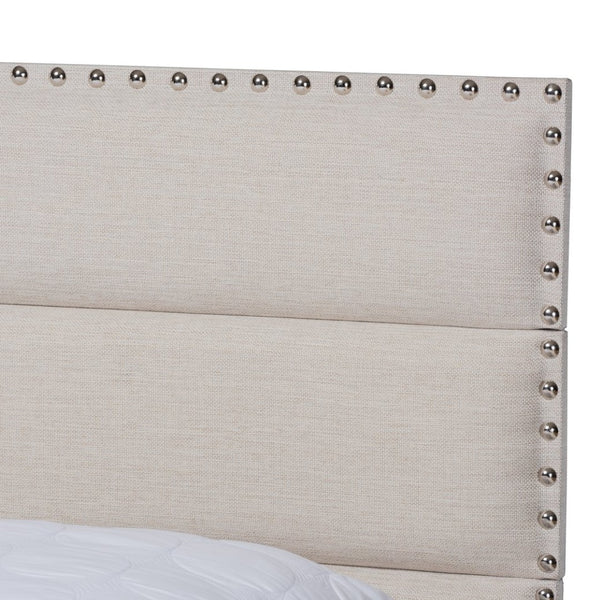 Baxton Studio Baxton Studio Ansa Modern Upholstered Twin Bed with Channel Tufting and Silver Nailhead Trim Beige Queen CF9084C-Beige-Queen