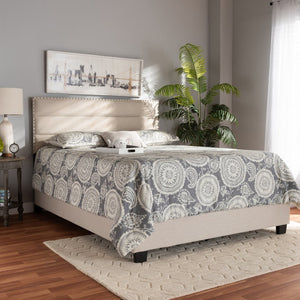 Baxton Studio Baxton Studio Ansa Modern Upholstered Twin Bed with Channel Tufting and Silver Nailhead Trim Beige Queen CF9084C-Beige-Queen