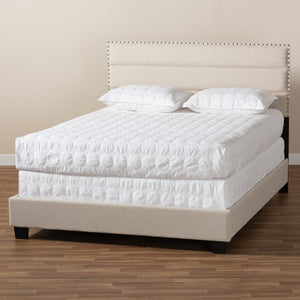 Baxton Studio Baxton Studio Ansa Modern Upholstered Twin Bed with Channel Tufting and Silver Nailhead Trim Beige Queen CF9084C-Beige-Queen
