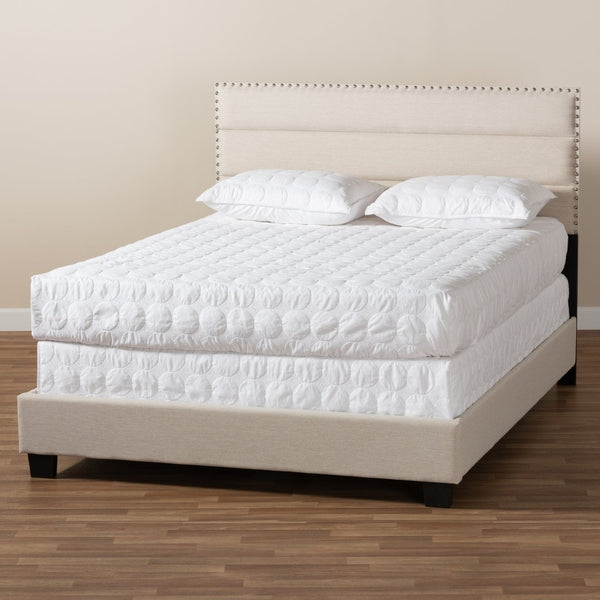 Baxton Studio Baxton Studio Ansa Modern Upholstered Twin Bed with Channel Tufting and Silver Nailhead Trim Beige Queen CF9084C-Beige-Queen