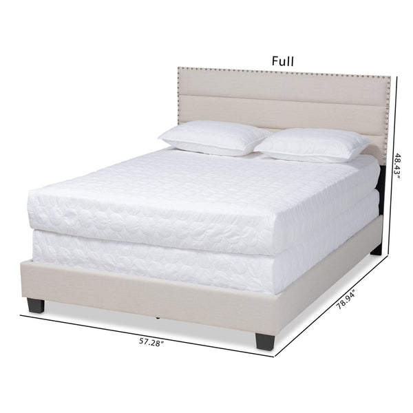 Baxton Studio Baxton Studio Ansa Modern Upholstered Twin Bed with Channel Tufting and Silver Nailhead Trim Beige Queen CF9084C-Beige-Queen