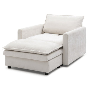 English Elm Chenille Plush Sofa Bed with Ottoman — Space-Saving Modern Single Couch, Stain-Resistant Beige Lounge (1-Seat) W1117S00278