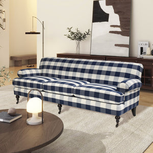 English Elm Jennifer Taylor Home - Alana Three-Cushion Tightback Sofa In Elegant Blue Lattice Woven Fabric For Timeless Style & Comfort B2719P238315