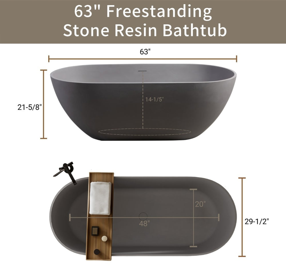 English Elm 63" Stone Resin Freestanding Soaking Tub Ergonomic Spa Bath Matte Contemporary W1573132651