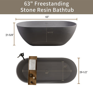 English Elm 63" Stone Resin Freestanding Soaking Tub Ergonomic Spa Bath Matte Contemporary W1573132651