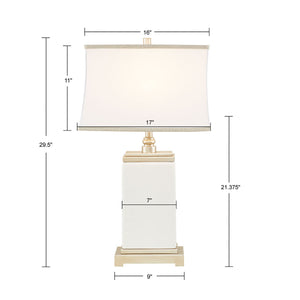 JLA Home Hampton Hill - Rectangular Ivory Ceramic Table Lamp with Antique Silver Accents, Off-White Shade, No Assembly Required MPS153-0025