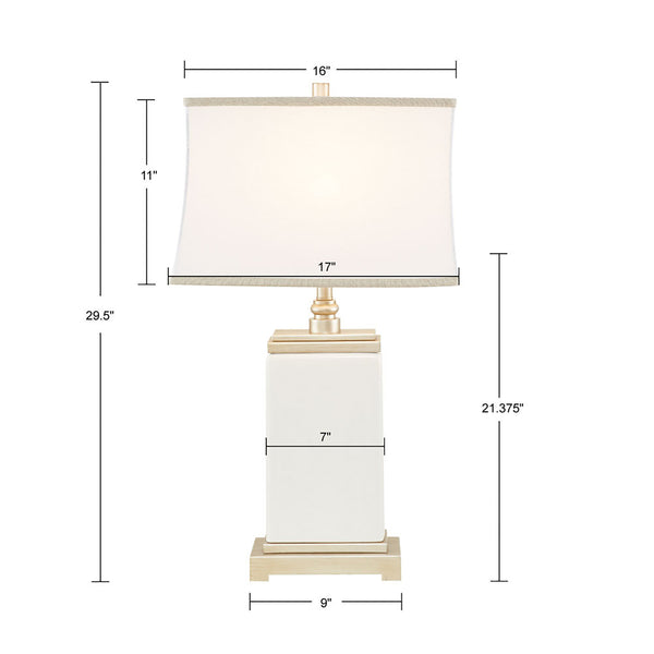 JLA Home Hampton Hill - Rectangular Ivory Ceramic Table Lamp with Antique Silver Accents, Off-White Shade, No Assembly Required MPS153-0025