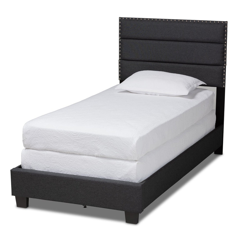 Baxton Studio Baxton Studio Ansa Modern Upholstered Bed in Dark Grey with Channel Tufting & Silver Trim Twin CF9084C-Charcoal-Twin