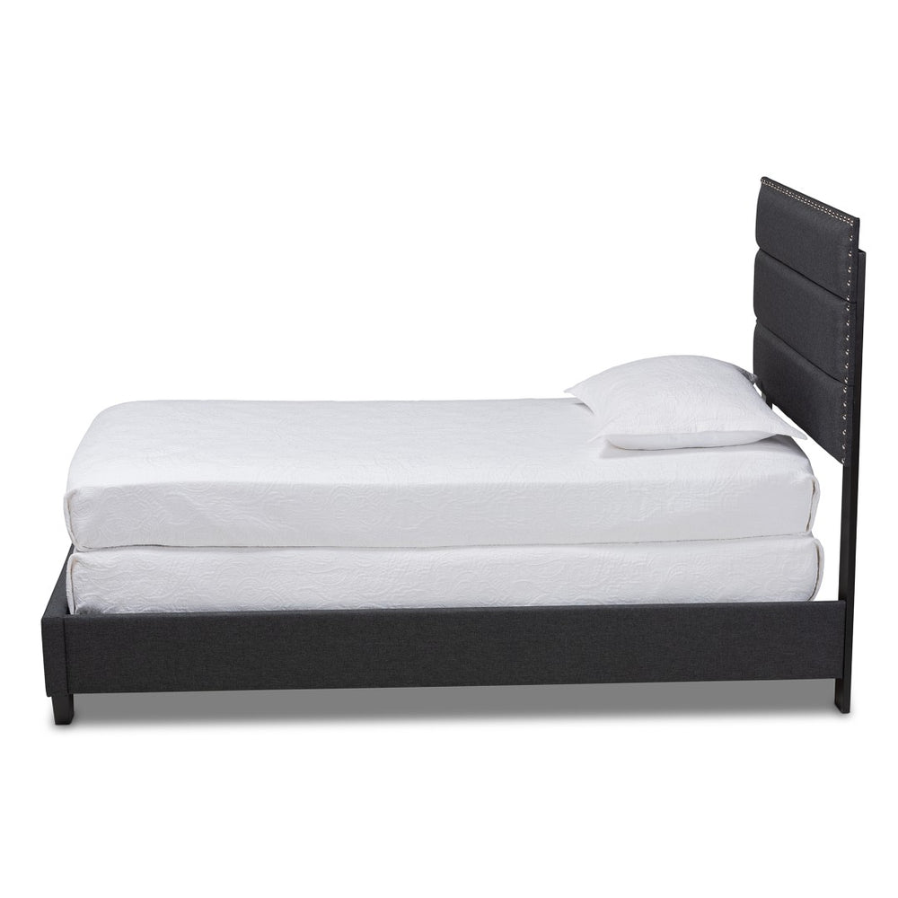 Baxton Studio Baxton Studio Ansa Modern Upholstered Bed in Dark Grey with Channel Tufting & Silver Trim Twin CF9084C-Charcoal-Twin